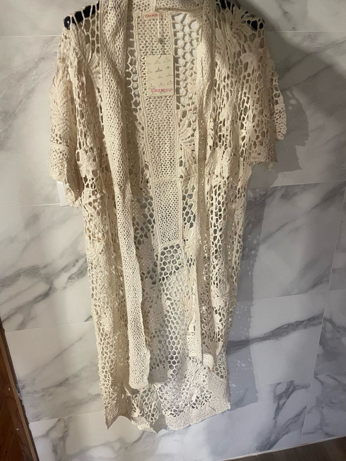 Chaqueta crochet blanco roto talla única