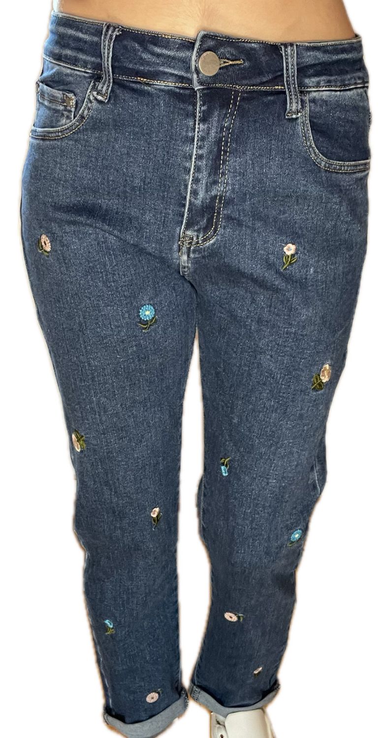 Vaquero flores bordadas talla 38