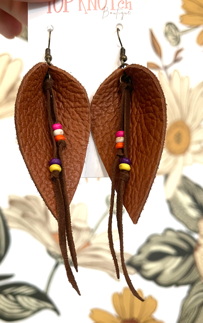 Cognac Feather Dangle