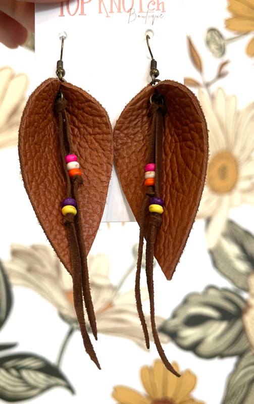 Cognac Feather Dangle