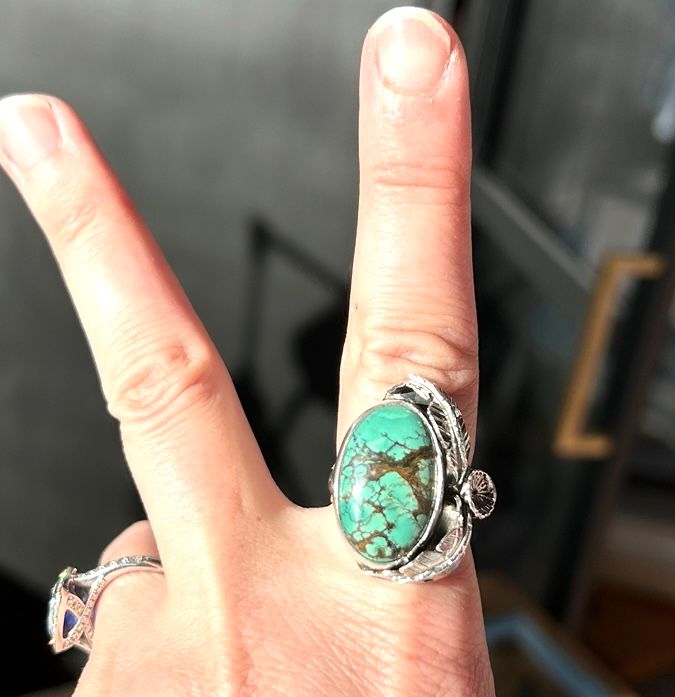 Turquoise Leaf Ring sz. 7