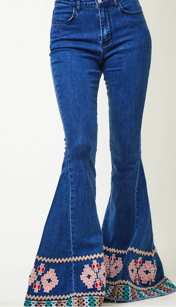 Embroidered Flare Denim