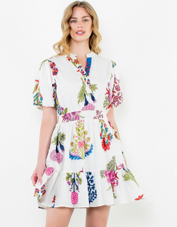 Floral Puff Slv Dress