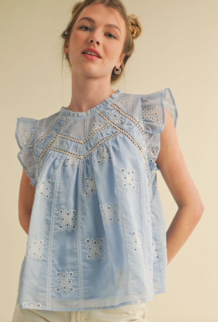 Sky Eyelet Top