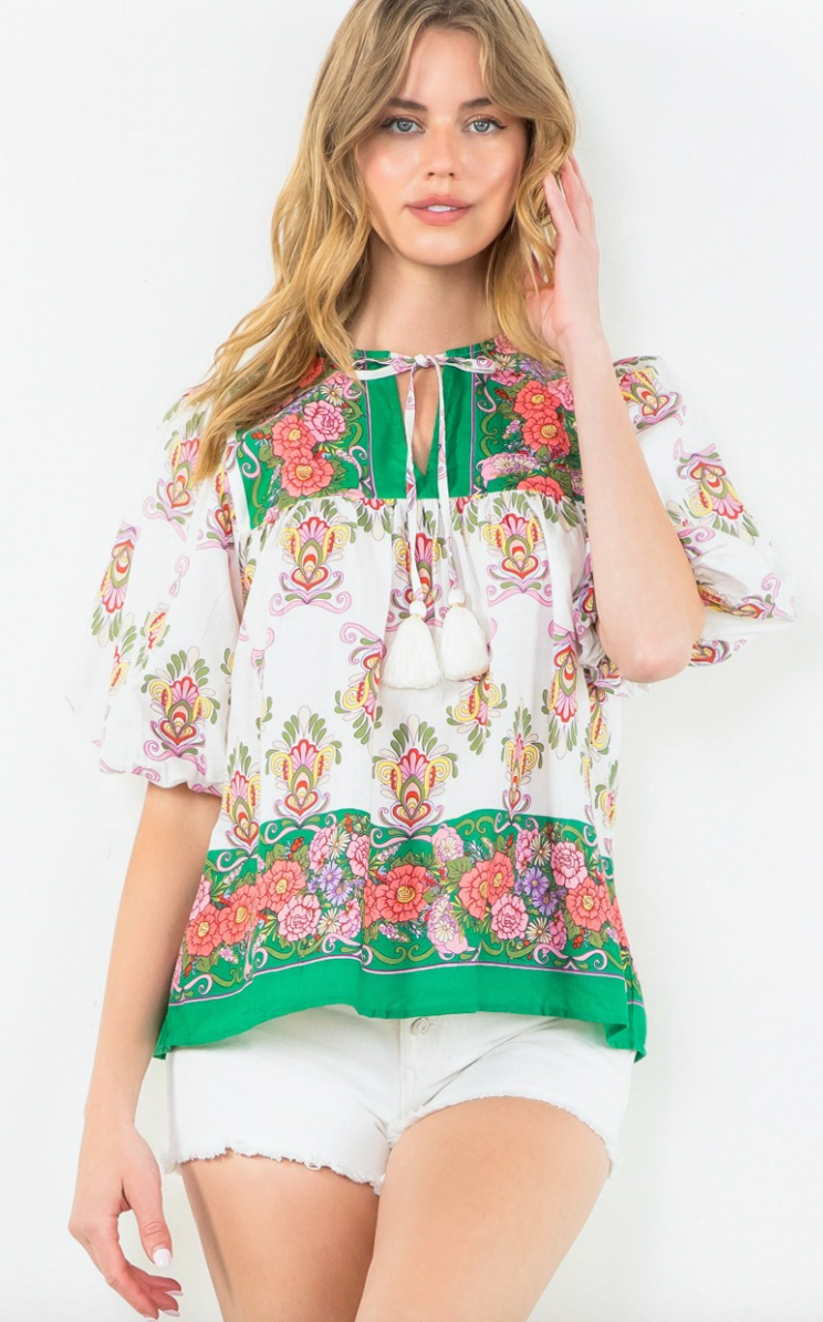 Floral Tassel Tie Top
