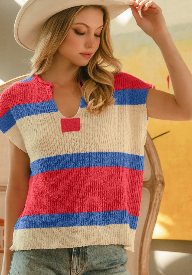 Striped V Neck Top
