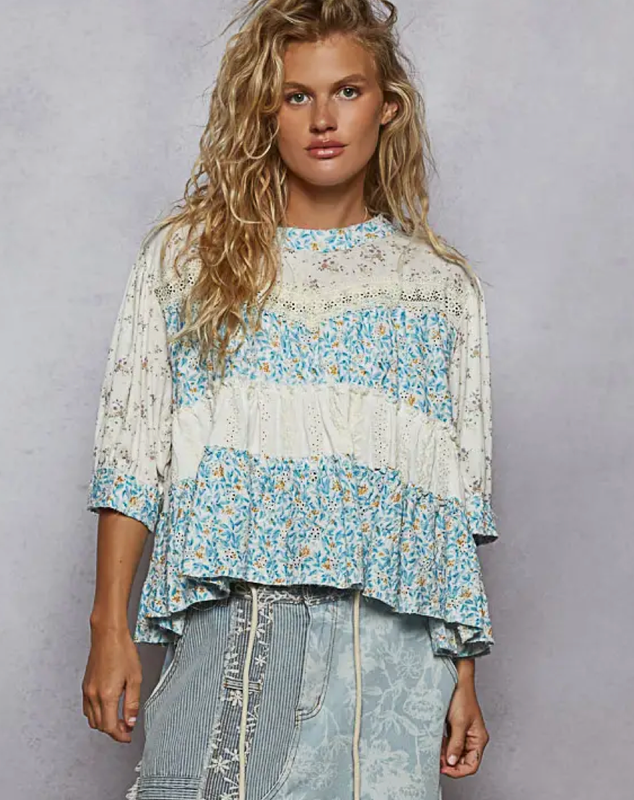 Blue Embroidered Top