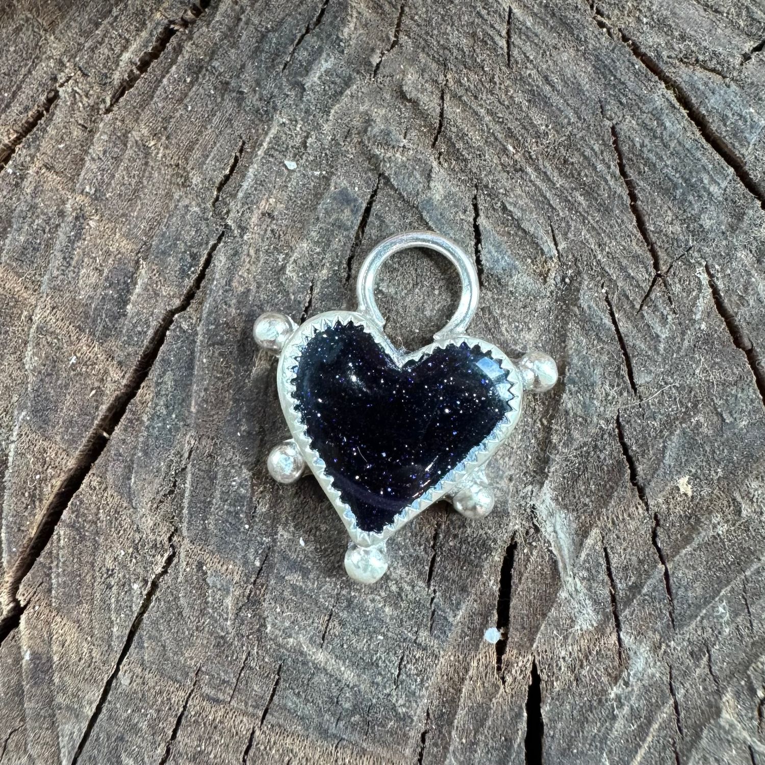 Blue Goldstone Heart Charm