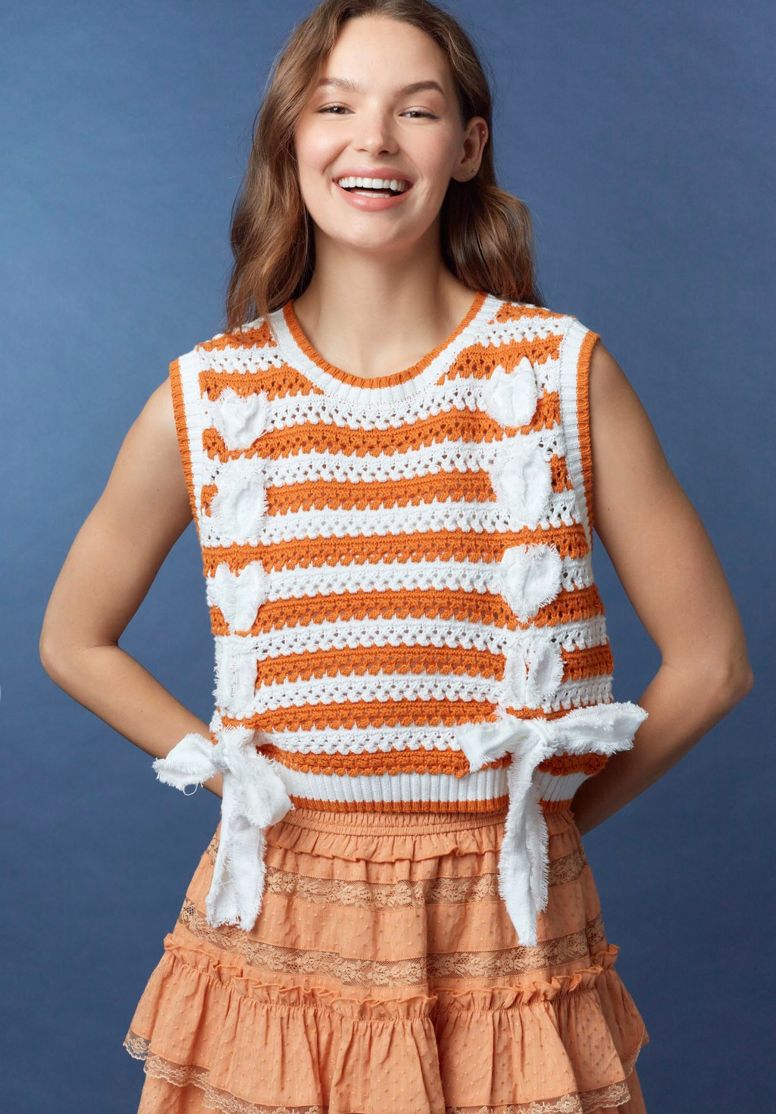 Orange and Lace Bow Top