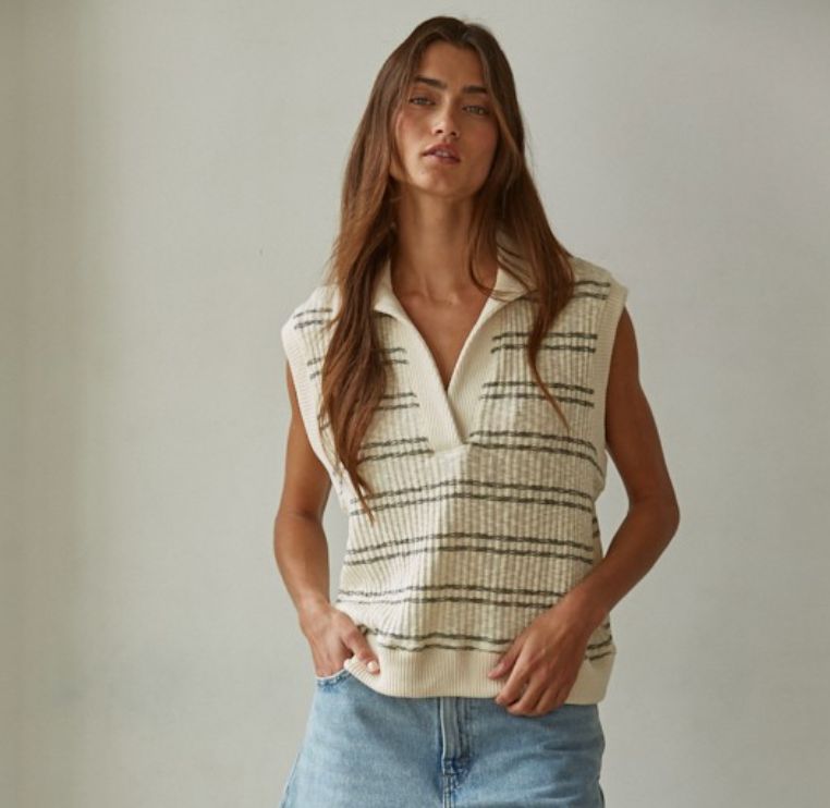 Cream Striped Vest