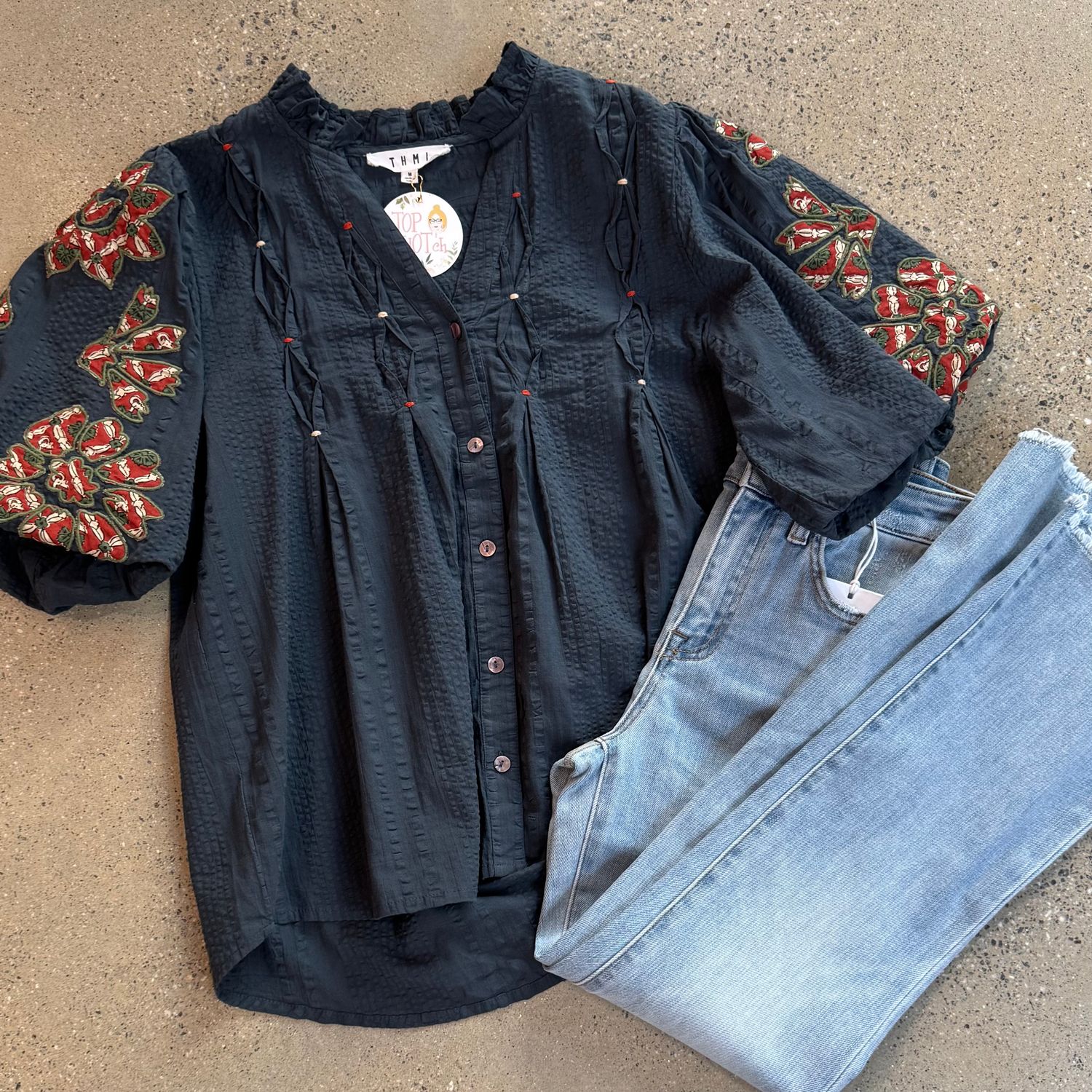 Navy Applique Top