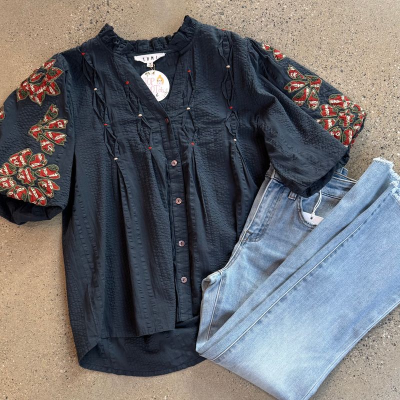 Navy Applique Top