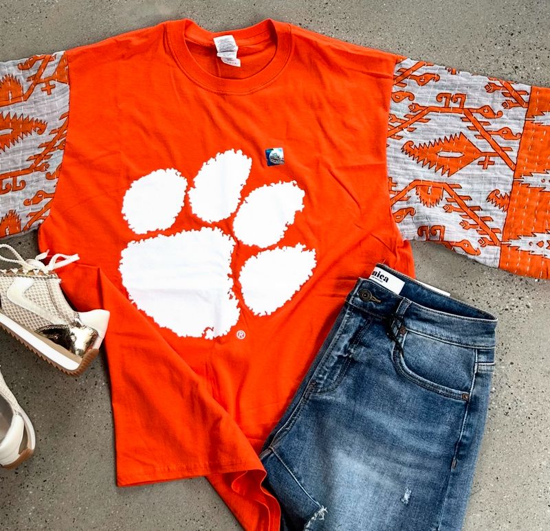 Clemson Quilt Slv Tee-Large
