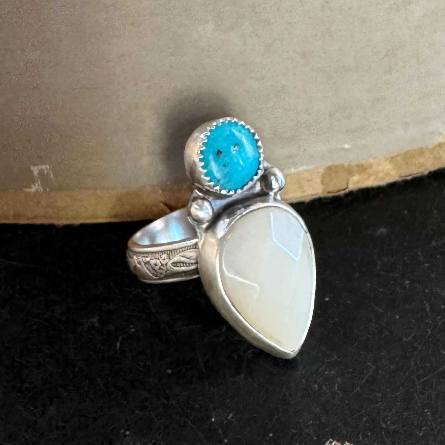 Turq/MOP Teardrop Ring sz 7