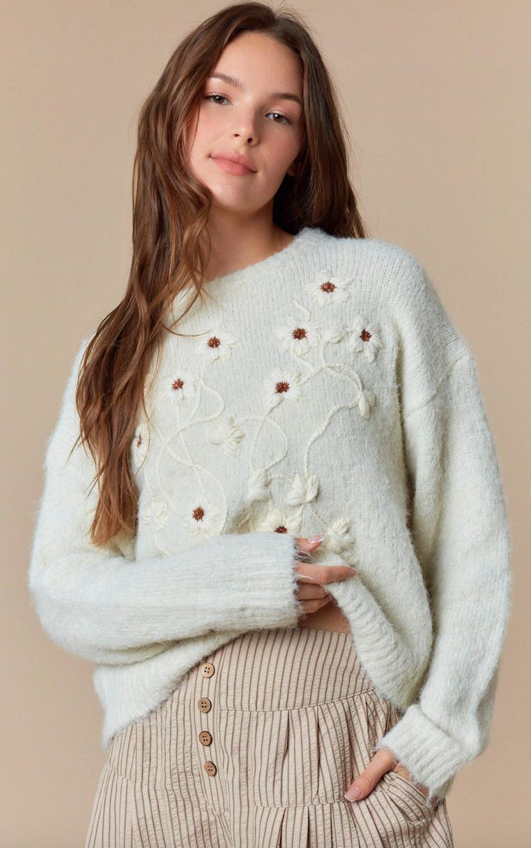 Ivory Floral Sweater