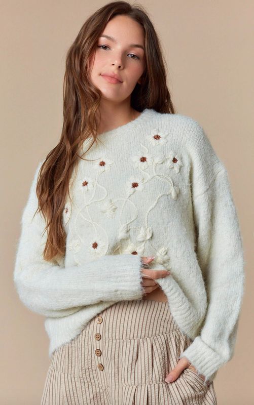 Ivory Floral Sweater