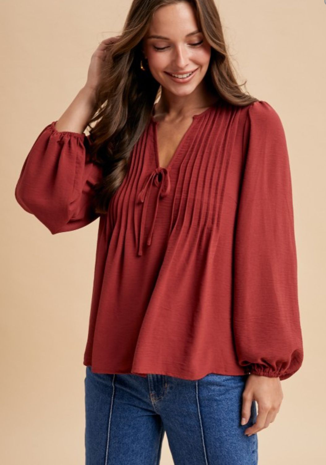 Maroon Pintuck Blouse