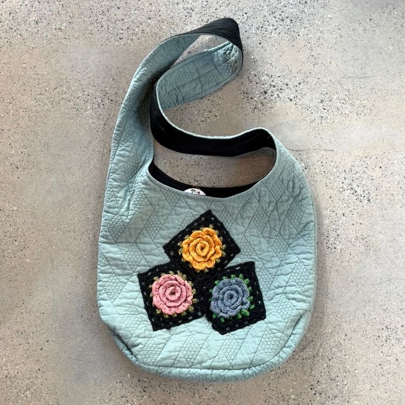 Teal Crochet Market Tote