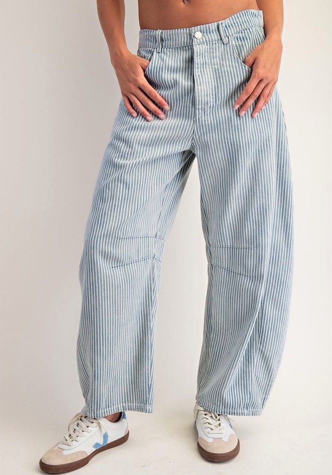 Pinstripe Barrel Jeans
