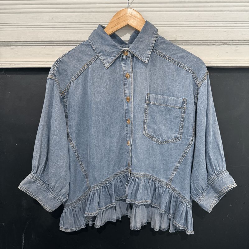 Denim Ruffle Top