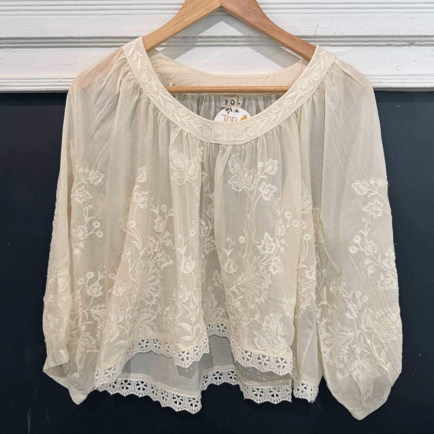 Cream Embroidered Crop