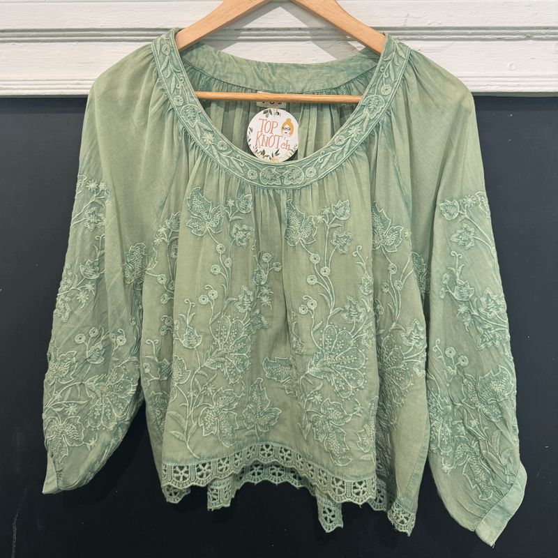 Sage Embroidered Crop