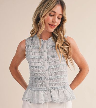 Lt.Blue Shirred Top