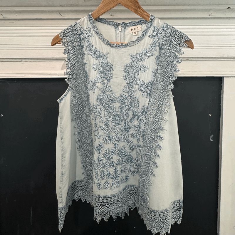 Denim Embroidered Tank