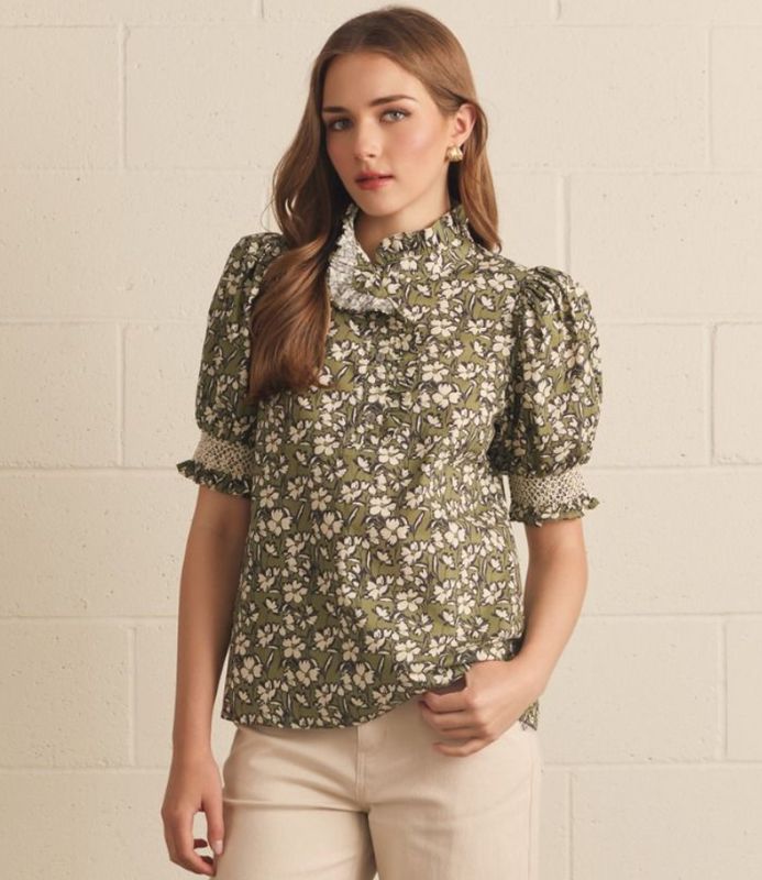 Olive Floral Top