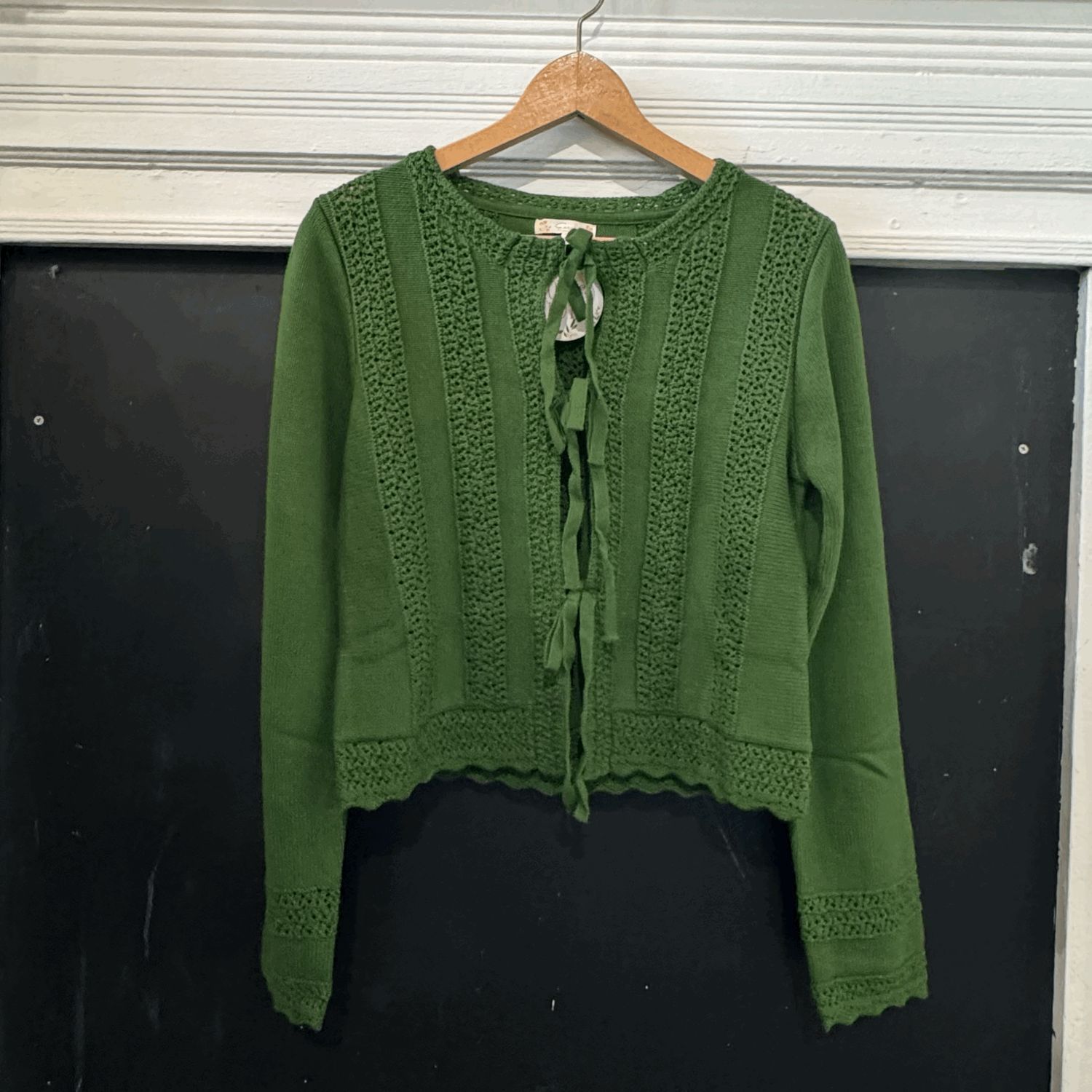 Green Tie Front Cardi