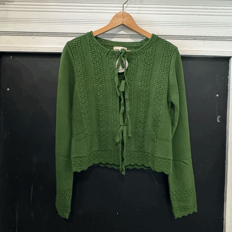 Green Tie Front Cardi