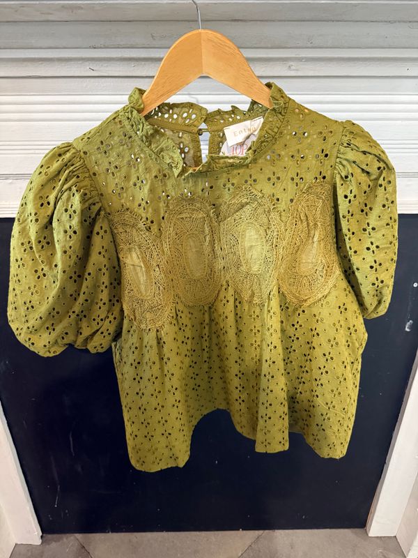 Olive Eyelet Top
