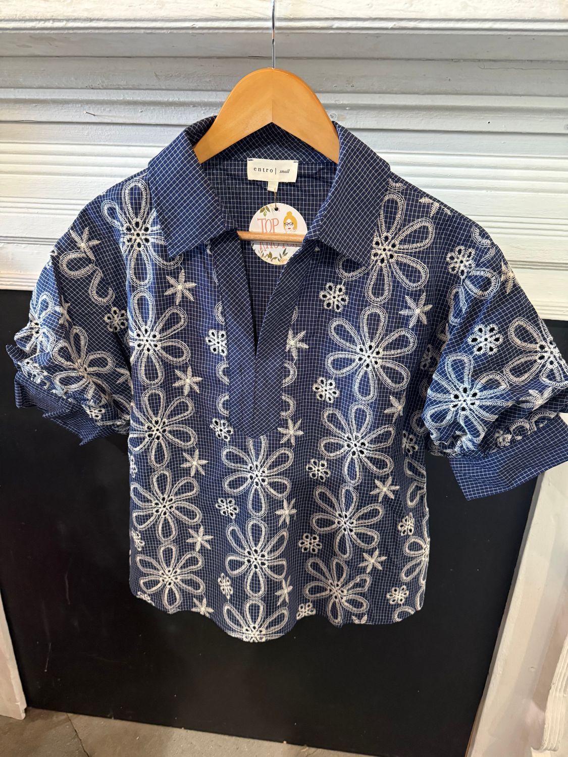 Navy Grid Top
