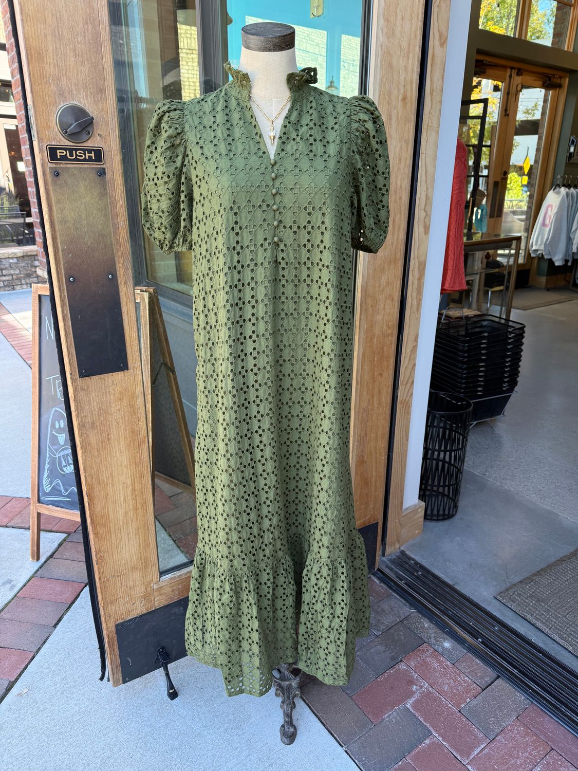 Olive Eyelet Dress