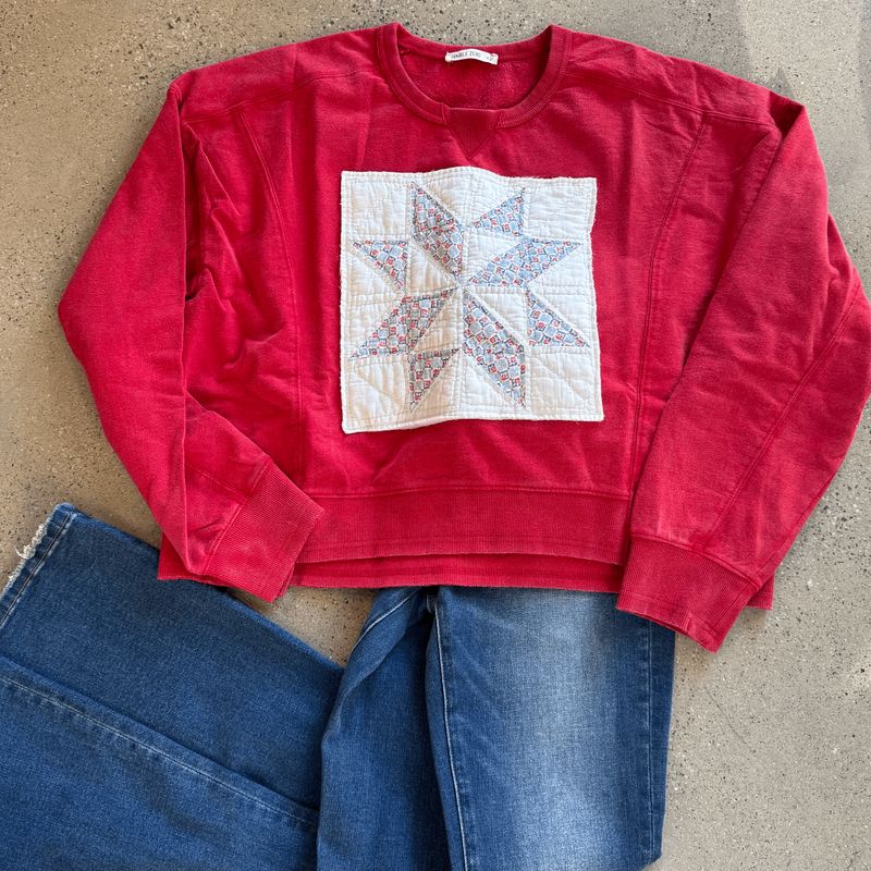 Star Quilt SS - Blue/Red Floral M
