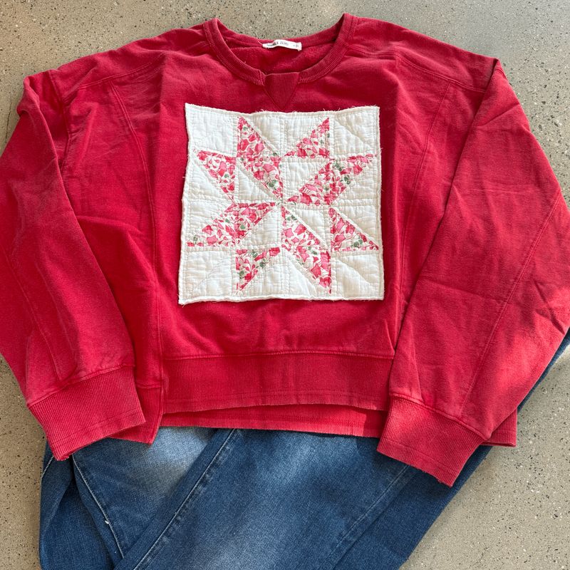 Star Quilt SS - Red/Pink Floral S