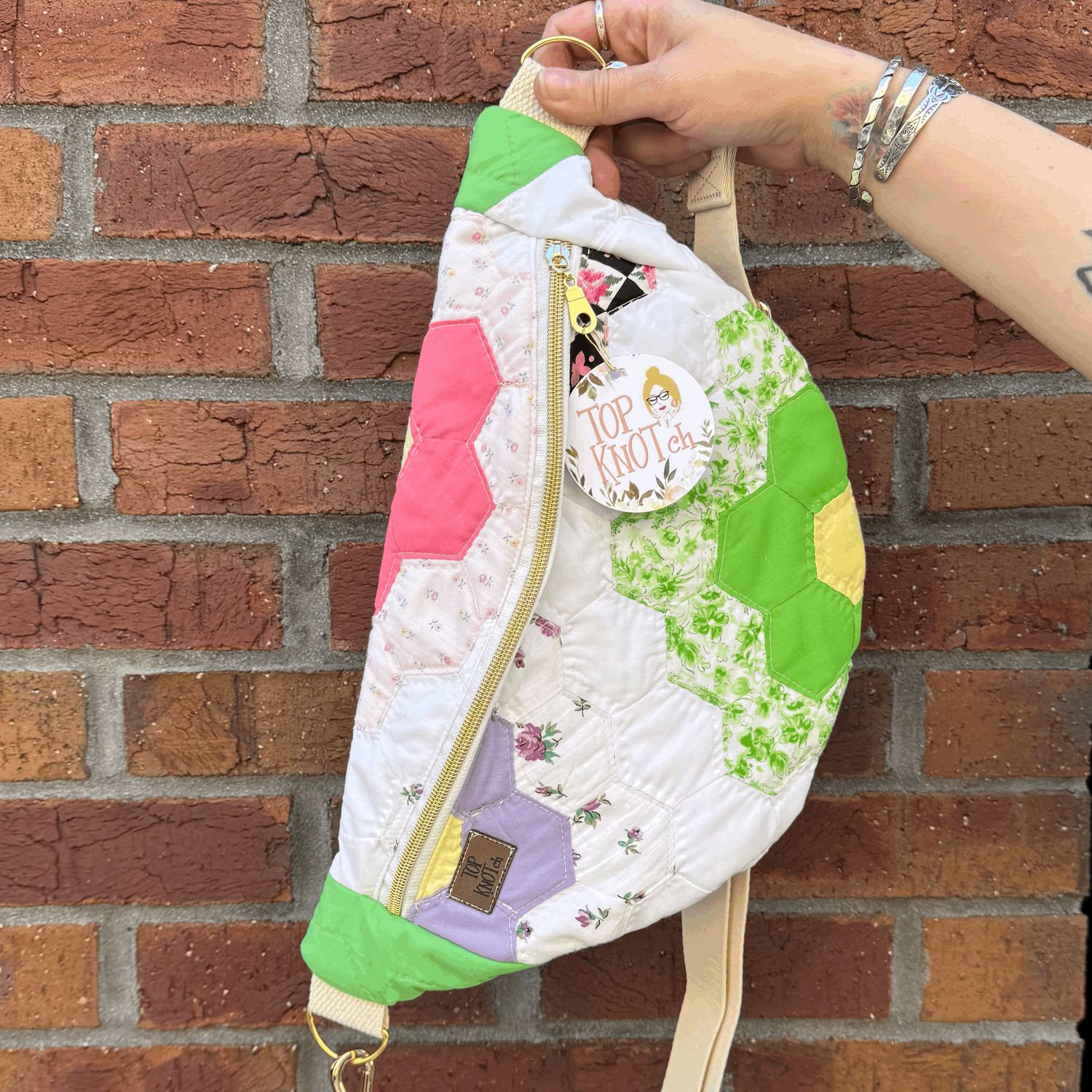 Vintage Bum Bag - Green/Pink Flower