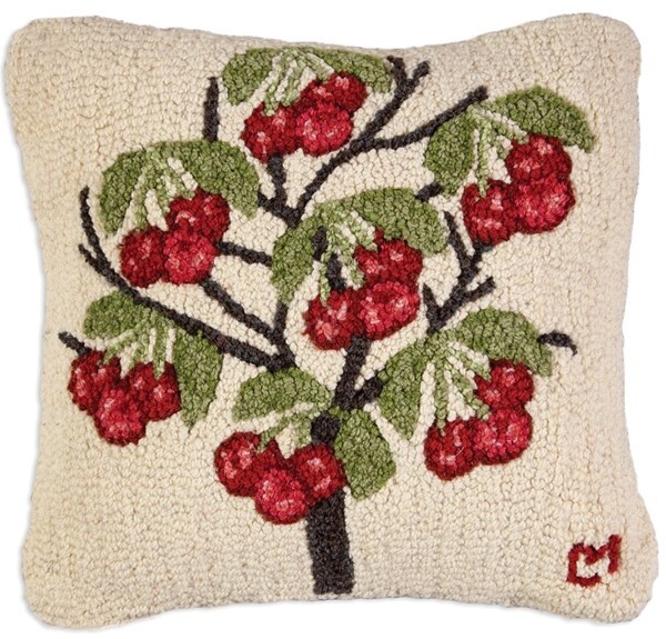 Pillow Cherry Tree hooked on white