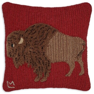 Pillow Buffalo on Red Hooked