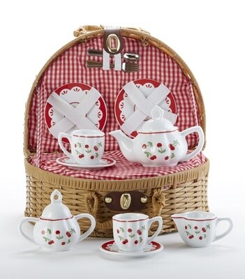 Cherry Tea Set in Basket