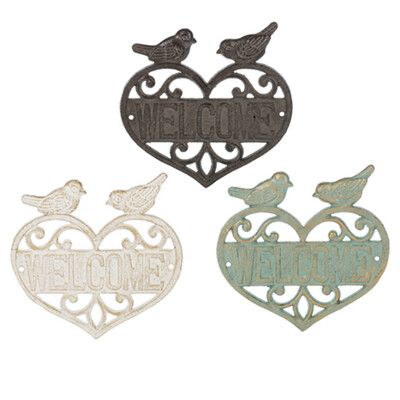 Welcome Plaque Heart Shaped with Birds