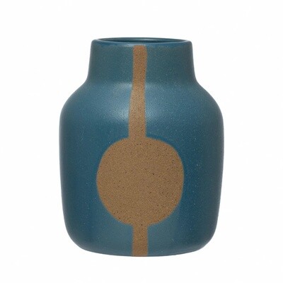 Vase Blue with beige stripe circle