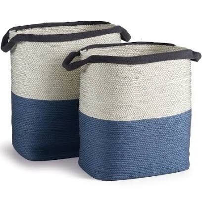 Blue/Natural Tall Basket with Handles