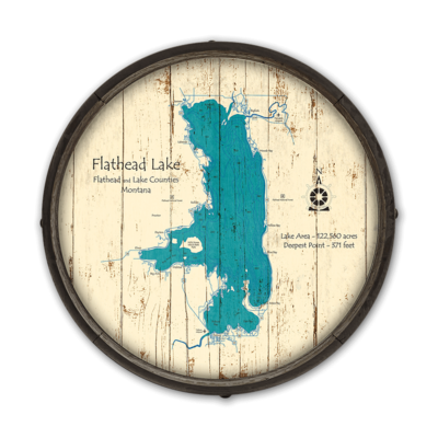 Flathead Lake Map on a Barrel End