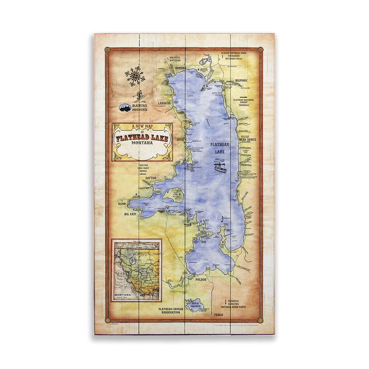 Historic Flathead Lake Vintage (Map) Sign