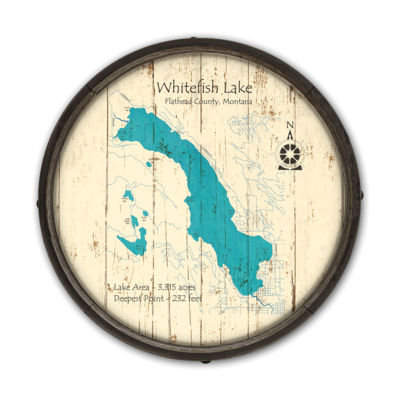 Whitefish Lake Map on a Barrel End