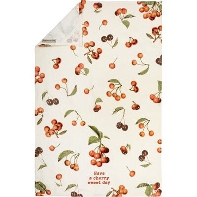 Dishtowel Cherry Sweet Day printed and embroidered