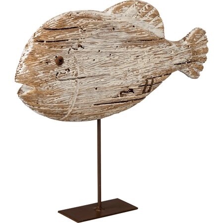 Rustic Fish on Stand whitewashed wood