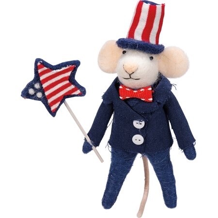 Mouse Uncle Sam wearing blue holding red white blue