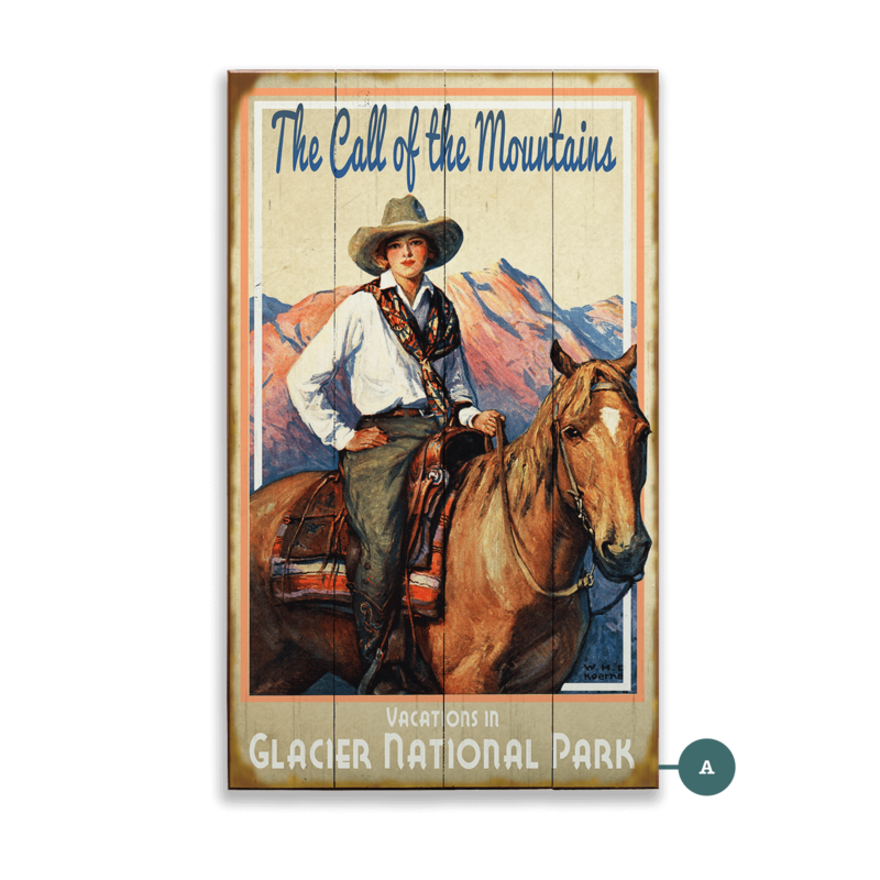 The Call of the Mountains, Woman on Horseback Vintage Sign